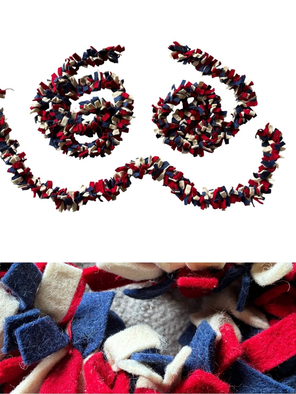 Lot of 3- 6' Red White Blue Cloth Wool Garland Celebrate Decoration July 4 Flag